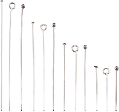 Fashewelry 720pcs Stainless Steel Open Eye Pins Flat Headpins Round Ball Point Head Pins 20-50mm Metal Wire Pins 4 Sizes for Jewelry Craft Making ...