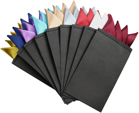 9 Pcs Men's PreFolded Pocket Squares On Card Masculine Polyester Suit Handkerchief...