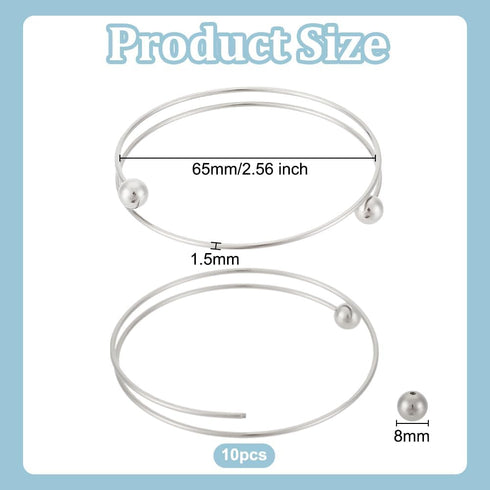 PH PandaHall 10pcs Stainless Steel Wire Bracelet Adjustable Bangle Bracelet Blank Cuff Bracelet with Removable Ball Bead Expandable Blank Bangle B...