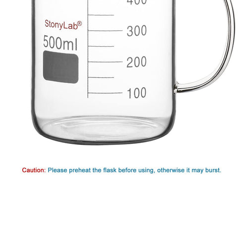 stonylab Glass Beaker with Handle, Borosilicate Glass Graduated Low Form Griffin Beaker with Handle and Pouring Spout, 500 ml...