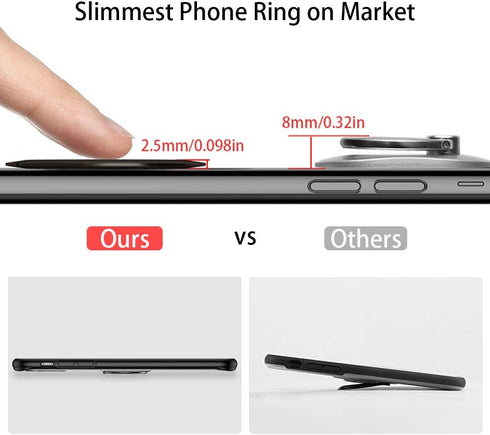 Upgraded World's Slimmest Phone Ring Holder, Tomorotec Ultra Thin Cell Phone Ring Stand Magnetic Car Mount Hook Compatible for iPhone X 8 7 Plus 6...