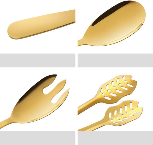 Salad Spoon and Fork Stainless Steel Tong Serving Set, Heavy Duty Smooth Finish Metal Serving Utensils Large Salad Servers for Home Kitchen Party ...