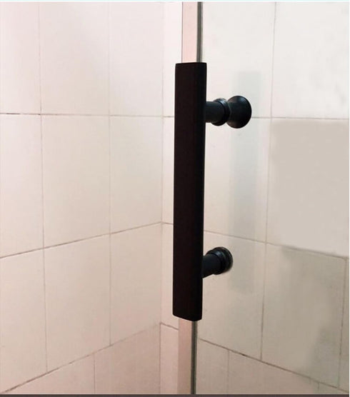 Shower Door Handle Hole to Hole 145mm(5.7inch), Push Pull Door Handle Stainless Steel, Sliding Barn Door Handle for Bathroom Glass Doors, Black Sh...