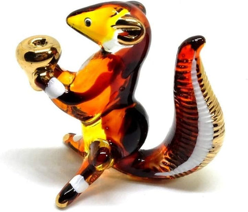 Handmade Mini 2" Cute Squirrel with Walnut Figures Blown Glass Art, Collectible Figurine Gift Ideas, Miniature Wild Animals, Tiny Ornament Cool St...