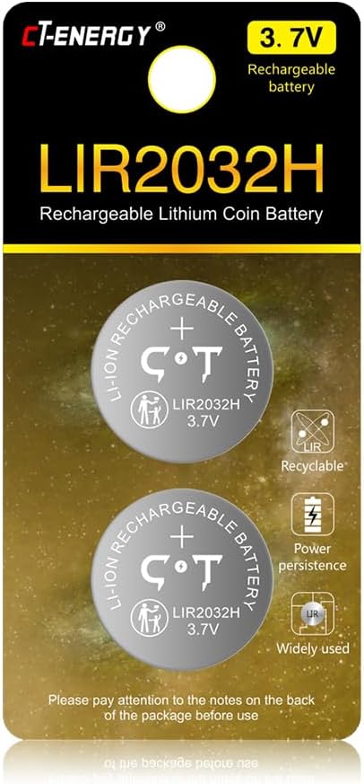 2 Pack 3.7V Lir2032H Rechargeable Coin Batteries for Key Fob,High Capacity 70mAh Lithium 2032 Rechargeable Button Cells Replace 3V Cr2032 Battery...