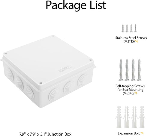 LeMotech ABS Plastic Dustproof Waterproof IP65 Junction Box Universal Electrical Project Enclosure White 7.9 x 7.9 x 3.1 inch (200 x 200 x 80 mm)...