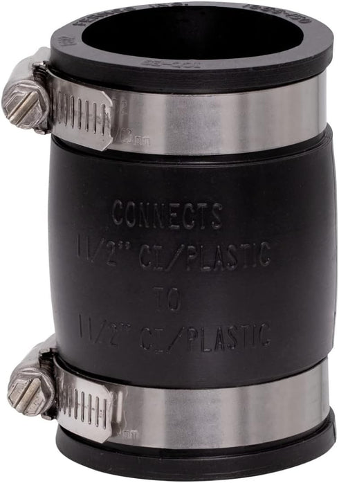 Fernco 1056-150 1-1/2-in. Flexible PVC Pipe Coupling for Cast Iron and Plastic Plumbing Connections 2-Pack...