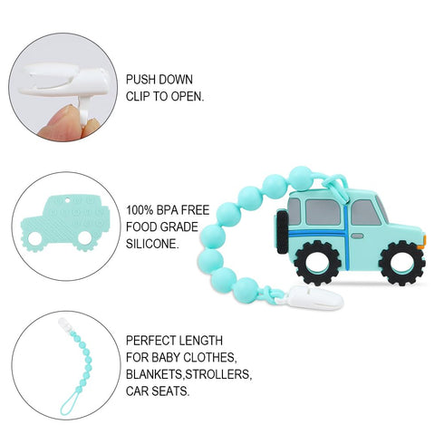 Baby Teething Toys,Food Grade Silicone Teether with One-Piece Pacifier Clip Holder,Shower Gift,Highly Effective Pain Relief for 3 Months+ Boy and ...