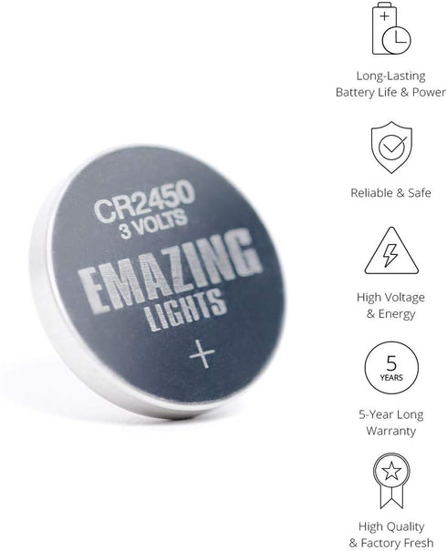 EmazingLights 20 Pack CR2450 Battery 3V Lithium Coin Cell Batteries Long Lasting Multipack for Keyless Remote FOB, Candles...