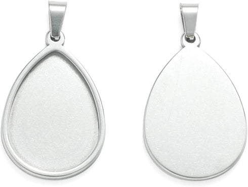 10pcs Stainless Steel 18x25mm Teardrop Bezel Pendant Trays DIY Cameo Base Blanks for Necklace Making...