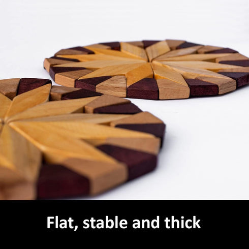 Natural Wood Trivets for Hot Dishes, Table and Kitchen Counter Set of 2 – Made in Ukraine Sturdy and Durable 7-inch Wooden Kitchen Hot Pads. Festi...