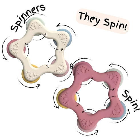 Star Shape Spinner Silicone Baby Teether - BPA Free Chewable Teething Toy, Soft and Safe, Easy to Hold, Star Design with Spinning Wheels, Ideal fo...