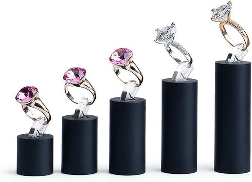 Black Acrylic Ring Display Stand 7 Piece Acrylic Cylinder Ring Display Organizer...