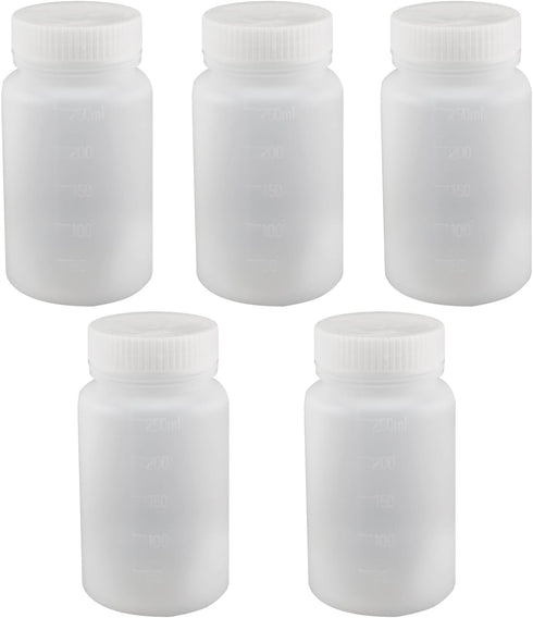 Bettomshin 5Pcs 250ml PE Plastic(Food Grade) Bottles, Wide Mouth Lab Reagent Bottle Liquid/Solid Sample Seal Sample Storage Container with Graduat...