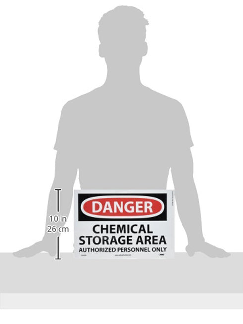 NMC D240PB DANGER - CHEMICAL STORAGE AREA - AUTHORIZED PERSONNEL ONLY – 14 in. x 10 in. PS Vinyl Danger Sign with White/Black Text on Red/White Ba...