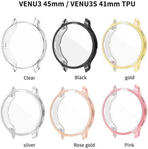 Compatible with Garmin Venu 3S 41mm /Garmin Venu 3 45mm Waterproof Protective Case Soft TPU Plated All Around Scratch-Proof Screen Protector Cover...