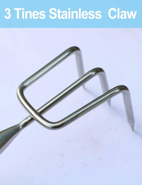 3 Tines Garden Hand Rake 10" Cultivator Claw Small Japanese Gardening Weed Tool Mini Handle Heavy Duty Stainless Steel Ninja Claw for Weeding, Tur...