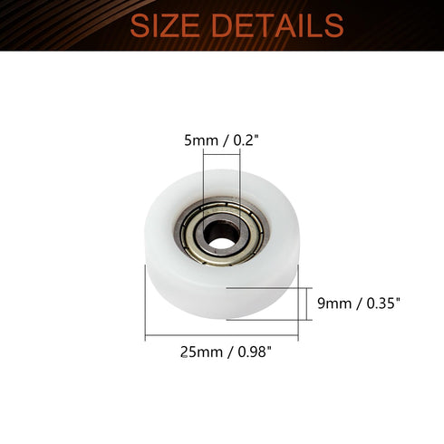 MroMax Roller Idler Bearing Pulley-5 x 25 x 9mm Sliding Conveyor Nylon Wheel with 625ZZ Bearing for Furniture, Hardware Accessories and Mobile Doo...