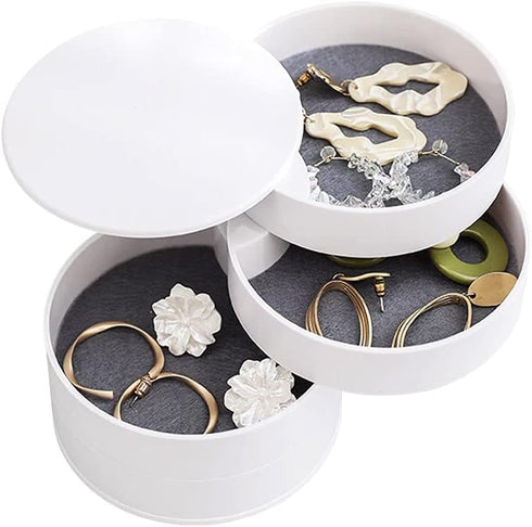 Jewelry Organizer Small Jewelry Storage Box 4-Layer Rotating Travel Jewelry Tray Holder for Women Bracelets Rings Bracelets Earrings (White)...