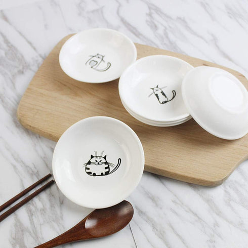 FUYU 6pcs Cute Cat Ceramic Sauce Plate, Snack Plate, Side Dish, 4 inches...