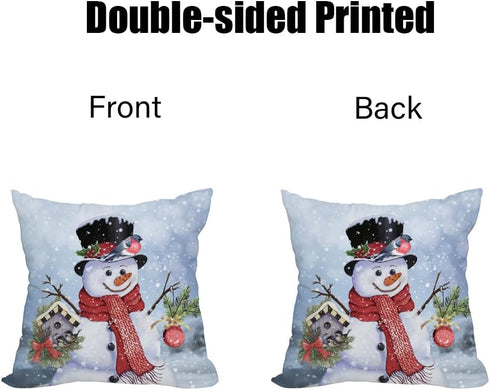 Outdoor Waterproof Christmas Snowman Winter Throw Pillow Cover 20x20 Inch Double Sided Birds Mistletoe Holly Fir Snow Holiday Xmas Home Decor Pill...