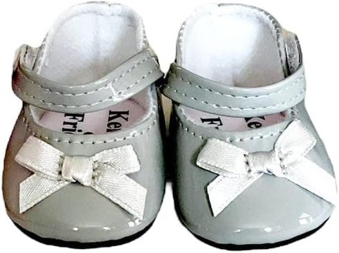 18 Inch Doll Shoes- Grey Bow Mary Janes- Fits 18 Inch Fashion Girl Dolls...