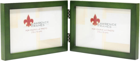 Lawrence Frames Collection Hinged Double Horizontal Wood Picture Frame Gallery, 4 by 6-Inch, Green...