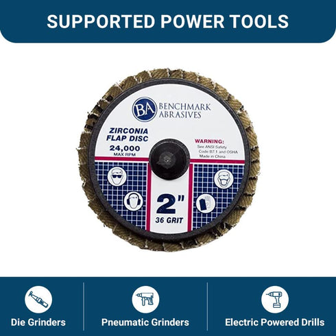 Benchmark Abrasives 2" Quick Change Zirconia Flap Disc Grinding Wheel with Male R-Type Back Design for Cleaning Finishing Deburring of Irregular S...