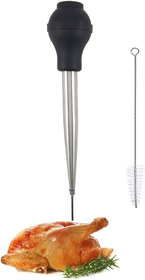Stainless Steel Turkey Baster Food Grade High Temperature Resistant Silicone Oil Injector Marinades Ball Syringe Needle and Brush Easy to Clean...