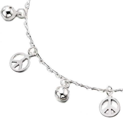 COOLSTEELANDBEYOND Link Chain Anklet Bracelet with Dangling Anti-war Peace Sign and Jingle Bell, Adjustable...