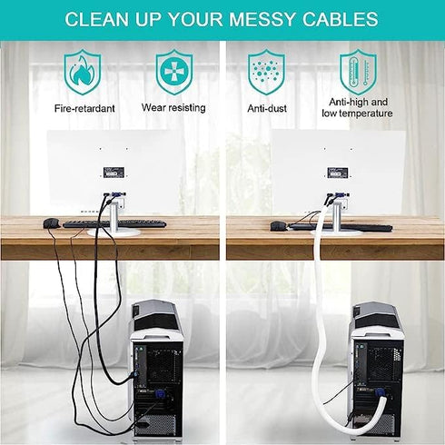 20ft - 1 inch White Cable Sleeve, Cable Organizer for Desk PC TV Computer, Wire Protector Cable Wrap Cover, Cord Management for Home Office...