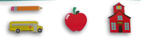 School Painted Wood Cutout Shapes - 4 Mini Pieces - Schoolhouse, Apple, Pencil, School Bus (1518851)...