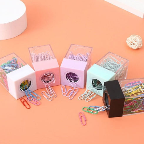 Pink Magnetic Paper Cilp Dispenser Holder Clear Acrylic Paper Clip Organizers with Magnetic Top for Desk Cute Office Binder Clip, Hair Clip,Paper ...