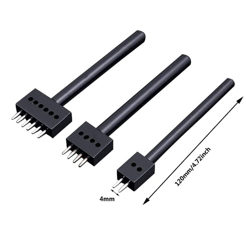 Prong Punch Tool Set, 3pcs Leather Row Round Hole Tooth Punch Tool, 2/4/6 Prong Row Hole Punch DIY Diamond Lacing Stitching Chisel Set Leather Cra...