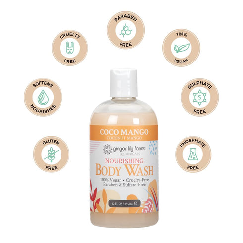 Ginger Lily Farms Botanicals Nourishing Body Wash, Coco Mango, 100% Vegan & Cruelty-Free, Coconut Mango Scent, 12 Fl Oz...