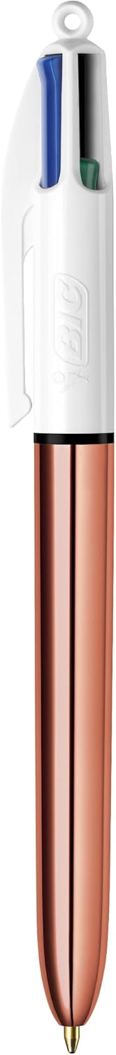 BIC 4 Color Shine Ball Pens Medium Points (1.0 mm) with Metallic Rose Gold, Silver and Gold Barrels - Pack of 3...