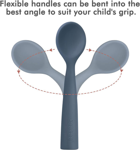 haakaa Toddler Forks and Spoons with Travel Safe Case,Self Feeding Toddler Utensils,Easy Grip Bendy Food-Grade Silicone,Bluestone,12m+...