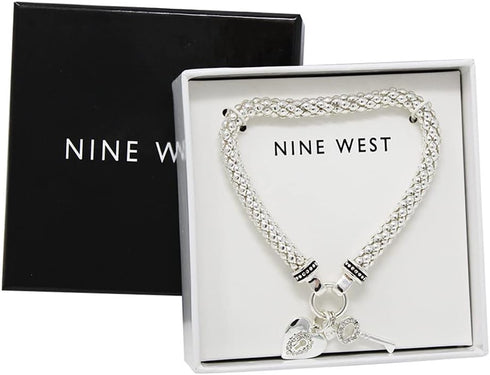 Nine West Women's Boxed Silver Heart Key Stretch Bracelet, Size: 0...