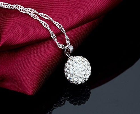 925 Sterling Silver Austrian Crystal Snowball Pendant Disco Ball Necklace for Women...