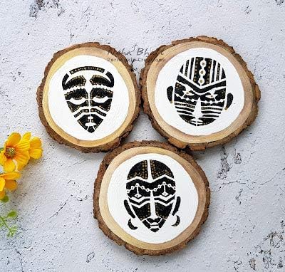 CrafTreat Tribal Stencils for Painting on Wood, Wall and Tile - Tribal Potters, Tribal Daily Chores, Congo Mask and Tribal Faces Background - 4 Pc...
