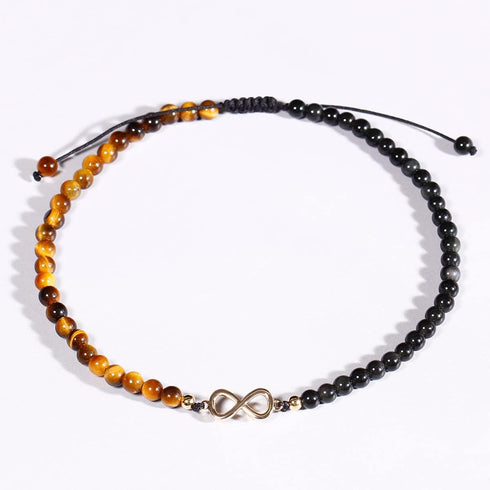 Jewever Infinity Charm Tiger Eye/Black Obsidian Beaded Bracelet Anklet for Women Beach Foot Crystals and Gemstones Jewelry Adjustable...