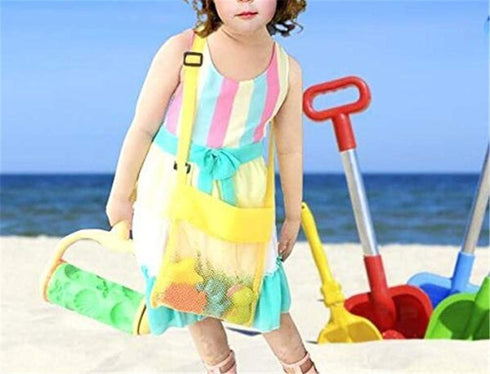 COTDINFORCA 5-PCS Colorful Mesh Beach Bags Sand Away Portable Foldable Sea Shell Bag with Adjustable Carrying Straps/Toy Storage Bag [Yellow, Rose...