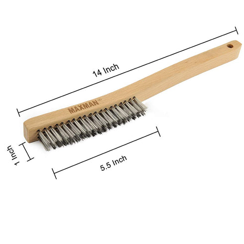 Wire Brush,Stainless Steel Wire Scratch Brush for Cleaning Rust with 14" Long Curved Beechwood Handle,Large...