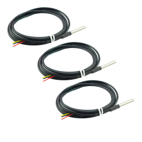 3PCS DS18B20 Waterproof Stainless Steel Temperature Sensor Digital Temperature Probe Sensor Cable Temperature Range (-55?~ +125?) 6 * 50mm 2 Meter...