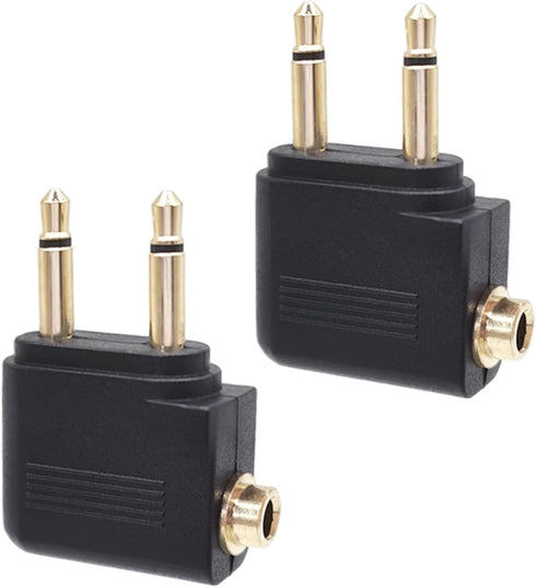 2-Pack Airline Airplane Flight Adapters for Headphones,Gold Plated Dual 3.5mm Male to 3.5mm Female,3.5mm Stereo Aux Jack Headphone Adapter for Aud...