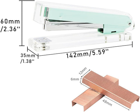 Clear Mint Green Stapler with 1000 Rose Gold Staples for Desk Manual Staplers Home School Office Accessories Stationery Supplies (Mint Green Stapl...