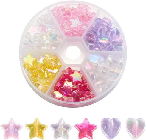 Cheriswelry 110pcs Crystal AB Acrylic Star Heart Beads Mixed Colorful Plastic Heart Star Loose Pony Beads Spacers for DIY Rainbow Bracelet Keychai...