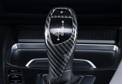 iJDMTOY Glossy Black Carbon Fiber Pattern Shift Knob Cover Shell Compatible with BMW Fxx 2 3 4 5 6 Series X3 X4 X5 X6 Performance Sports Shifter...