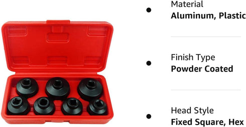 7-Piece Oil Filter Wrench Set, Black, Aluminum, 24mm-38mm...