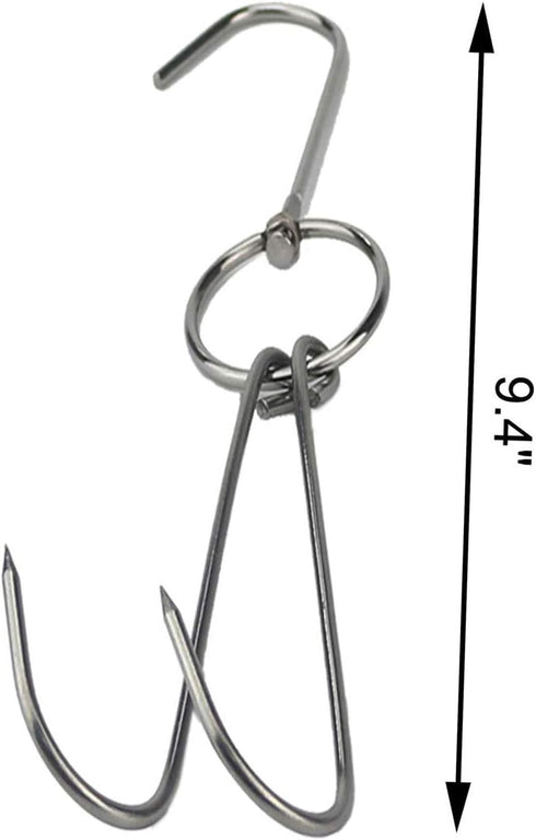 TIHOOD 3 PCS 9.4" Stainless Steel Double Meat Hooks Roast Duck Bacon Shop Hook BBQ Grill Hanger Cooking Tools Accessories (9.4" X3)...